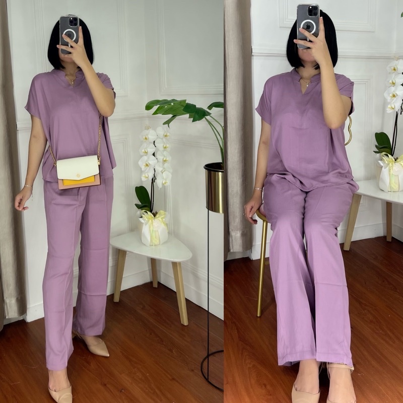 ONE SET TWILL PIYAMA SET TWILL/PAJAMAS/DAILY ONE SET/SETELAN / SETCEL / KEMEJA RAYON / RAYON TWILL-PURPLE TWILL