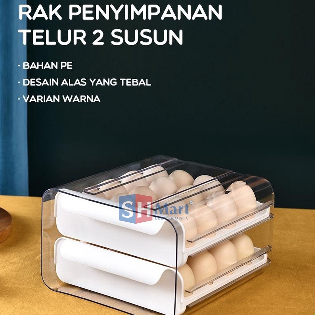 RAK 2 SUSUN PENYIMPANAN TELUR PLASTIK BAHAN TEBAL ANTI BAU SSB32 SAMONO - WHITE