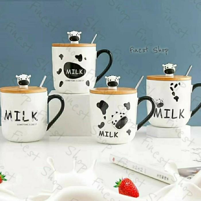 Gelas Keramik Sapi Lucu Mug Cow Cangkir Sendok Teh Mini Tempat Minum