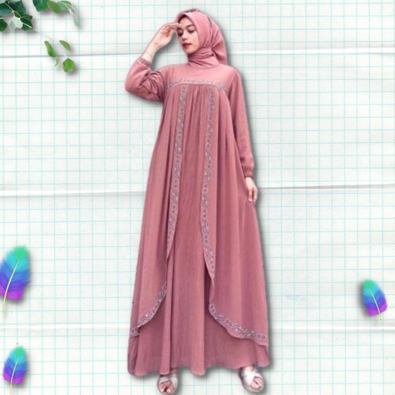 Koleksi Terbaru Gamis Payet Press Premium Dress Outer Prisket Lidi Fashion Wanita Seragam Lebaran Ke