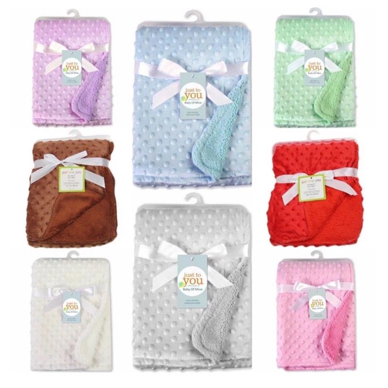 Selimut Polos Totol Bulu Halus Double Fleece Selimut Bayi Baru Lahir Baby Newborn Blanket