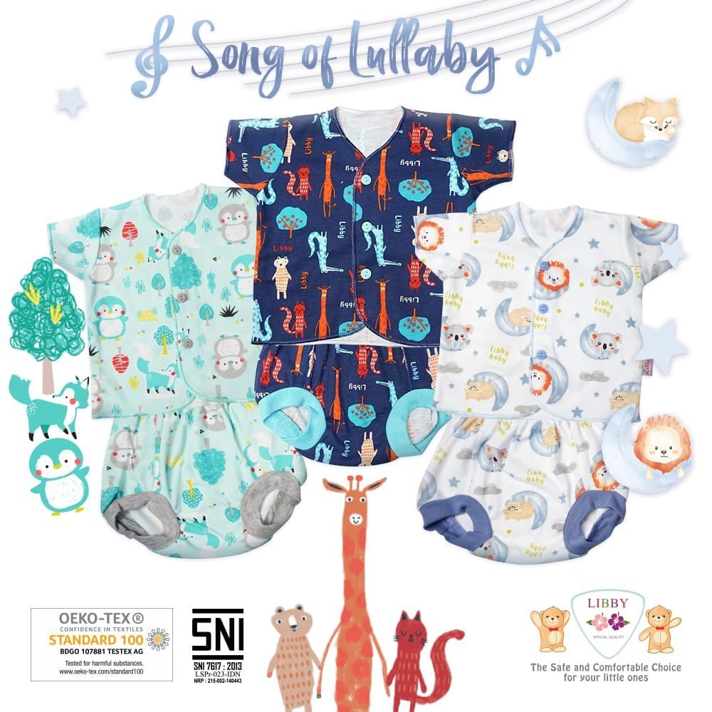 LIBBY Setelan Piyama Baju Pendek Bayi Newborn Motif 0 6 LIBBY Setelan Piyama Baju Pendek Bayi Newborn Motif 0 6