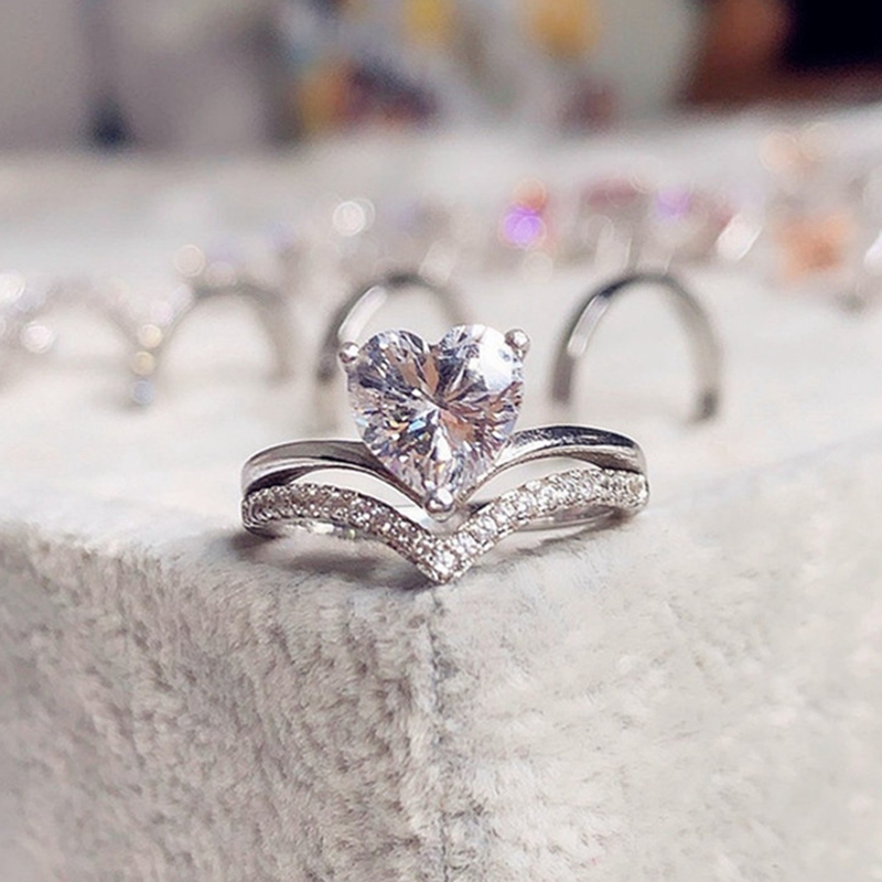 Cincin 925 Sterling Silver Hias Berlian Sapphire Bentuk Hati Warna Putih Untuk Pernikahan