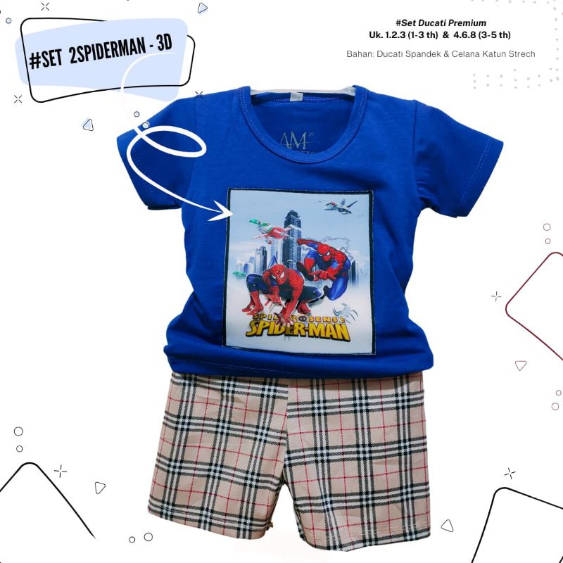 Setelan 3D anak laki-laki &quot;2Spiderman&quot; Size 1-5th bahan Ducati Katun Spandek Premium