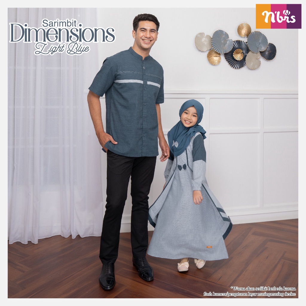 Nibras Sarimbit DIMENSIONS Gamis Light Blue Koko Emerald Bahan Mirabella mix Cassanova Baju Lebaran Couple Keluarga 2022