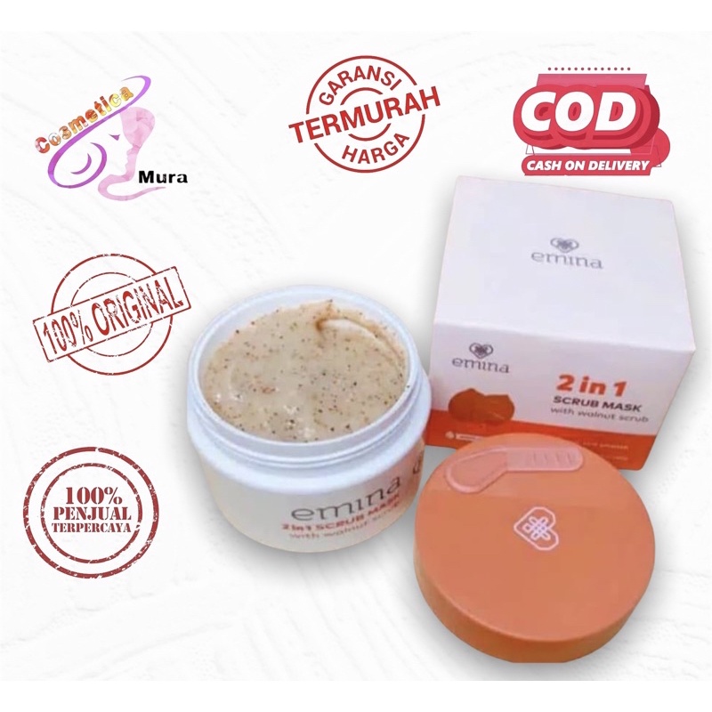 ORIGINAL Emina 2 in 1 Scrub Mask Masker Wajah 2in1 50 ML -- masker emina plus scrub