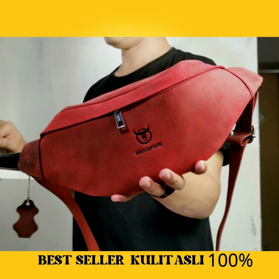 Sling bag / tas dada pinggang Full Kulit Sapi crazy horse / pria wanita 100% KULIT SAPI ASLI