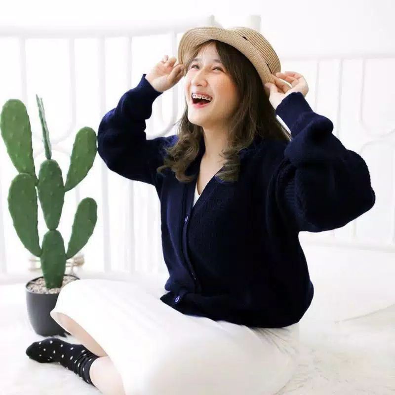 Eireen Cardigan Crop Premium| Nacara Outer Kardigan Wanita 7 GAUGE Special-Navy biru dunker