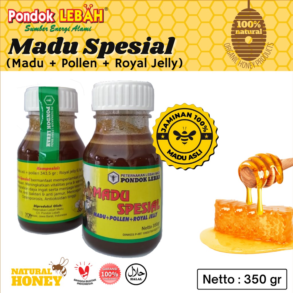

MADU SPESIAL POLLEN ROYAL JELLY PREMIUM RAW HONEY NATURAL ORIGINAL MURNI 350 gr