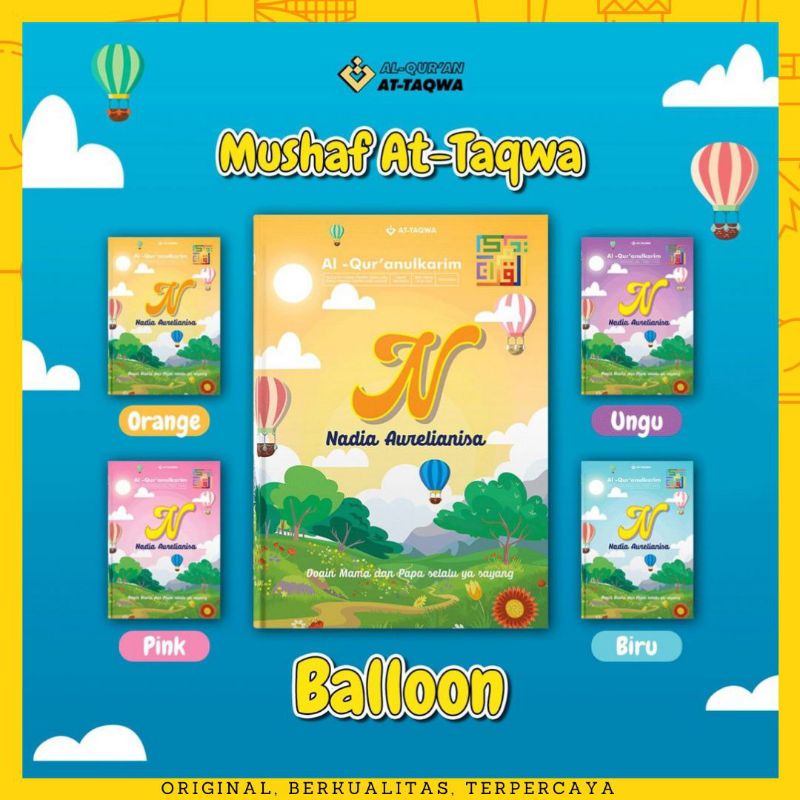 (GRATIS CUSTOM NAMA)Al-Quran Custom Attaqwa | Type Ballon ukuran A4 | TERLARIS