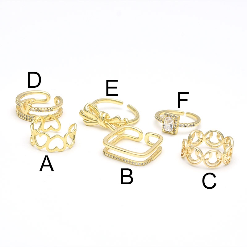 XiaoboACC Korean Fashion Heart Smiley Face Bow Index Finger Ring Micro Inlay Zircon Open Rings