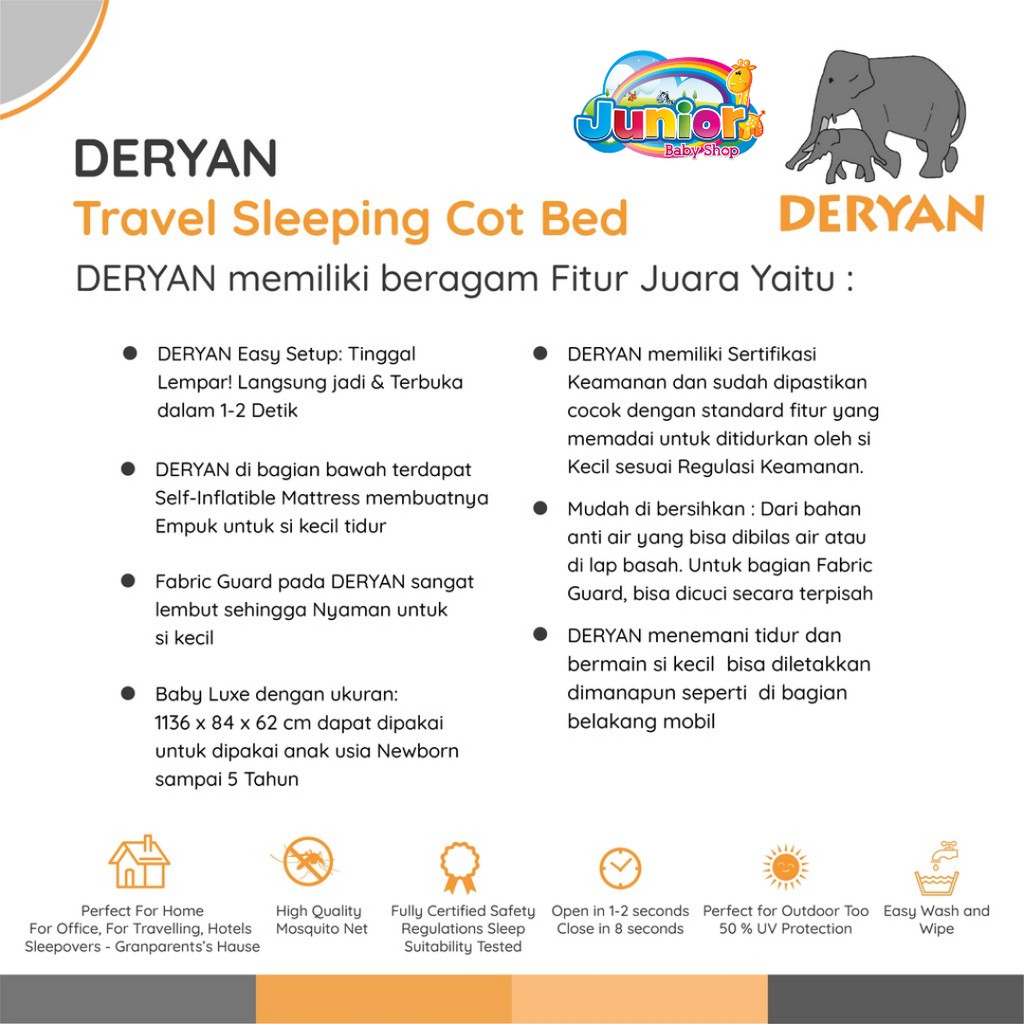 Deryan Toddler Luxe-Travel Sleeping Cot Bed