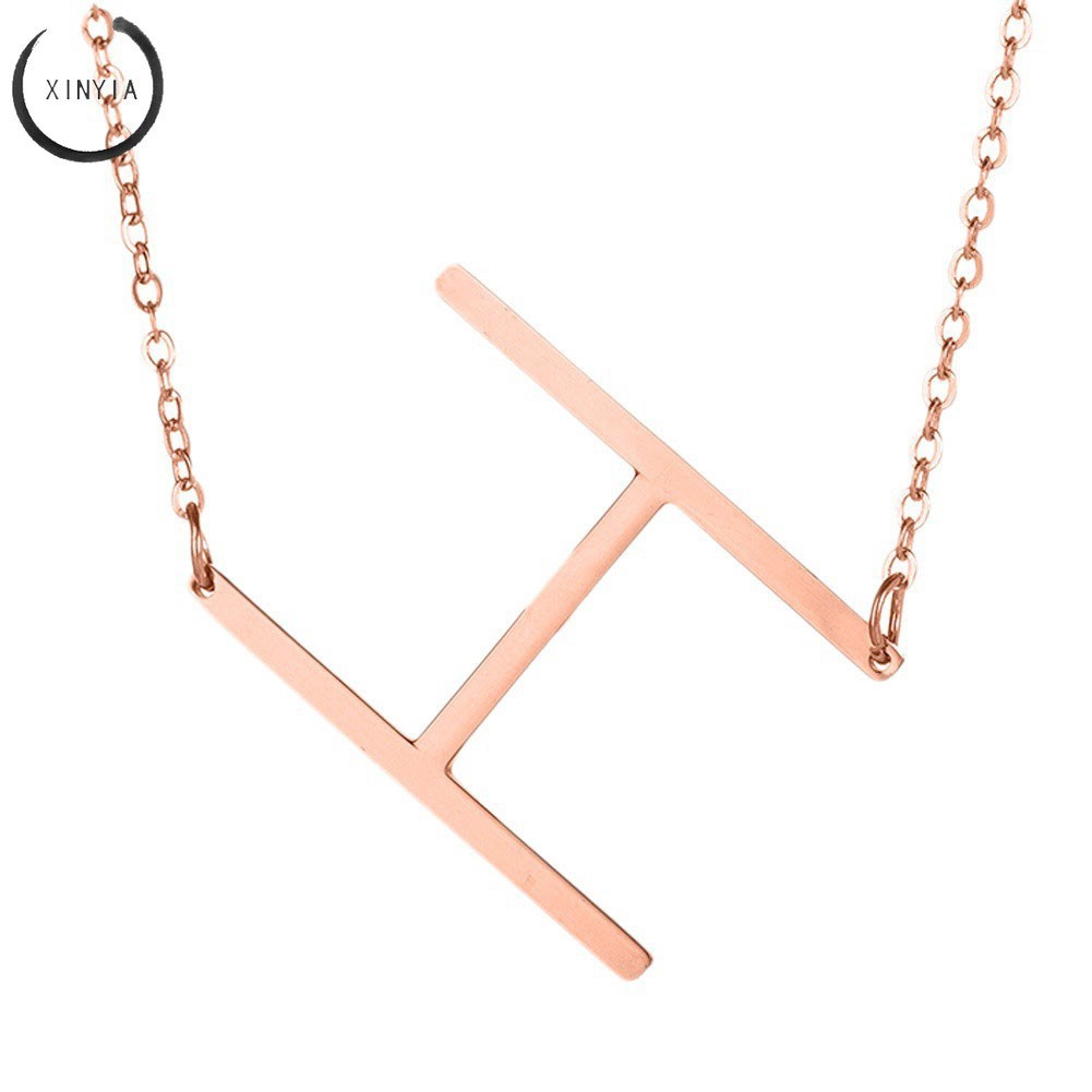 Kalung Rantai Liontin 26 Huruf Bahan Stainless Steel Warna Rose Gold untuk Wanita