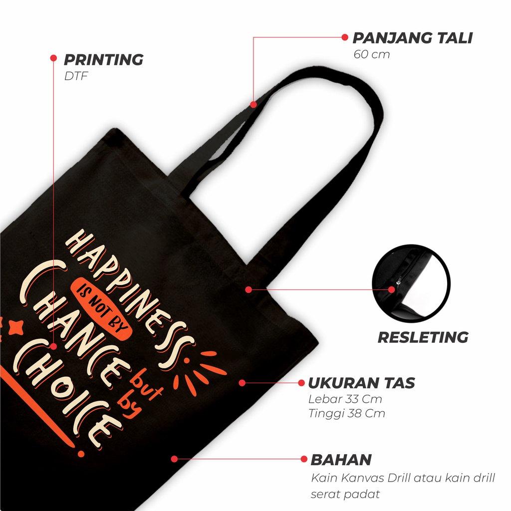 Sevine Totebag Tas Wanita Fashion Tote Bag Resleting quote motivation Black Series Hitam - BTB4