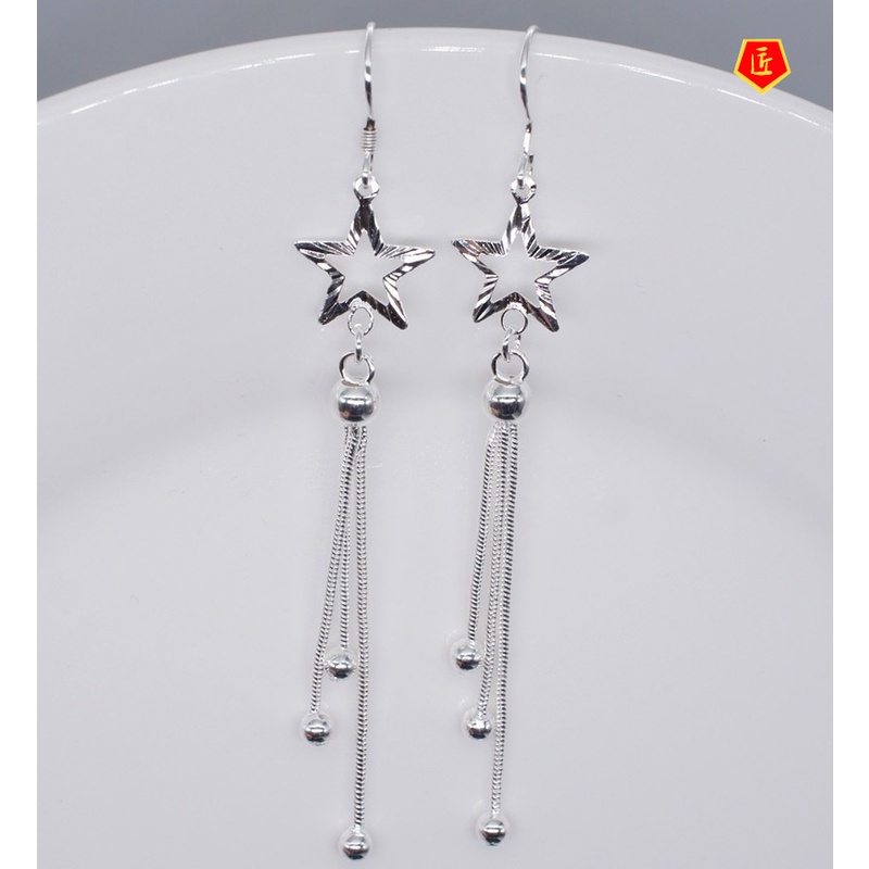 [Ready Stock]Temperament Tassel Sliver Beads Star Earrings Female Personality