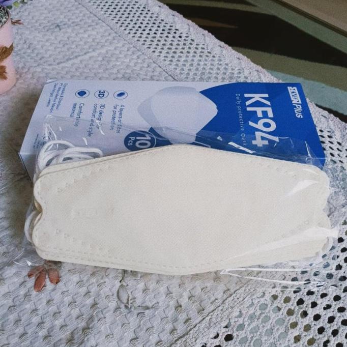 Masker KF94 4ply earloop SEVEN PLUS (3D) isi 10pcs/box - KF94 Cream 88-siungumanis Diminati Banget