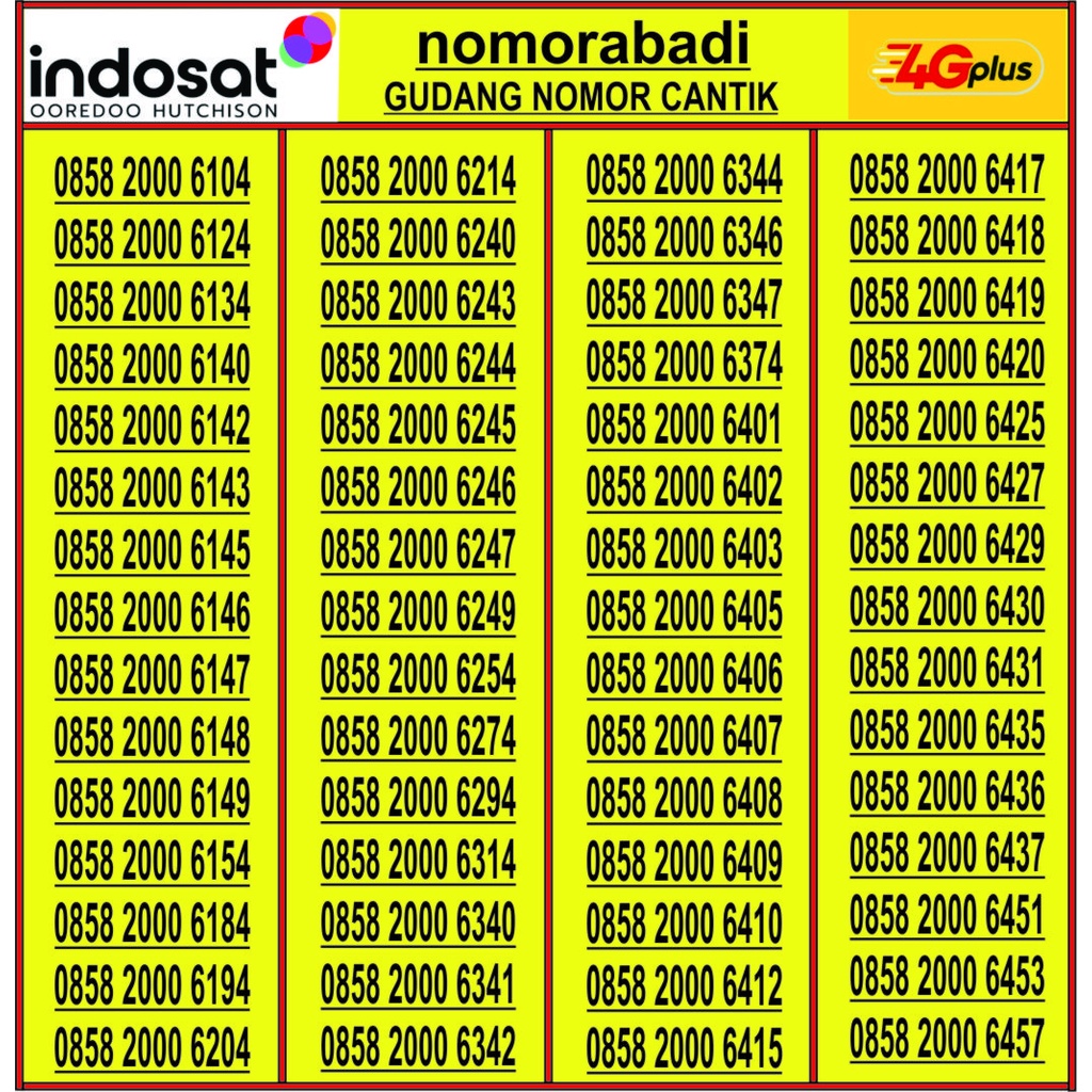 nomorcantik indosat 4G 0858 2000 xxxx h60