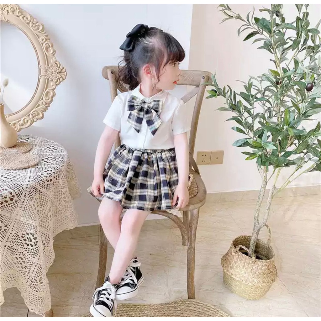 SETELAN DRESS ANAK PEREMPUAN MOTIF PITA UISA 1-5 TAHUN KOREA STYLE