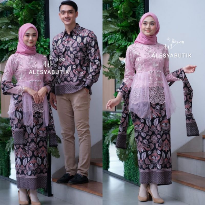 SET COUPLE ANNISA DUSTY PINK KEBAYA BRUKAT MODERN COUPLE TUNANGAN LAMARAN PASANGAN TERBARU KEBAYA WI