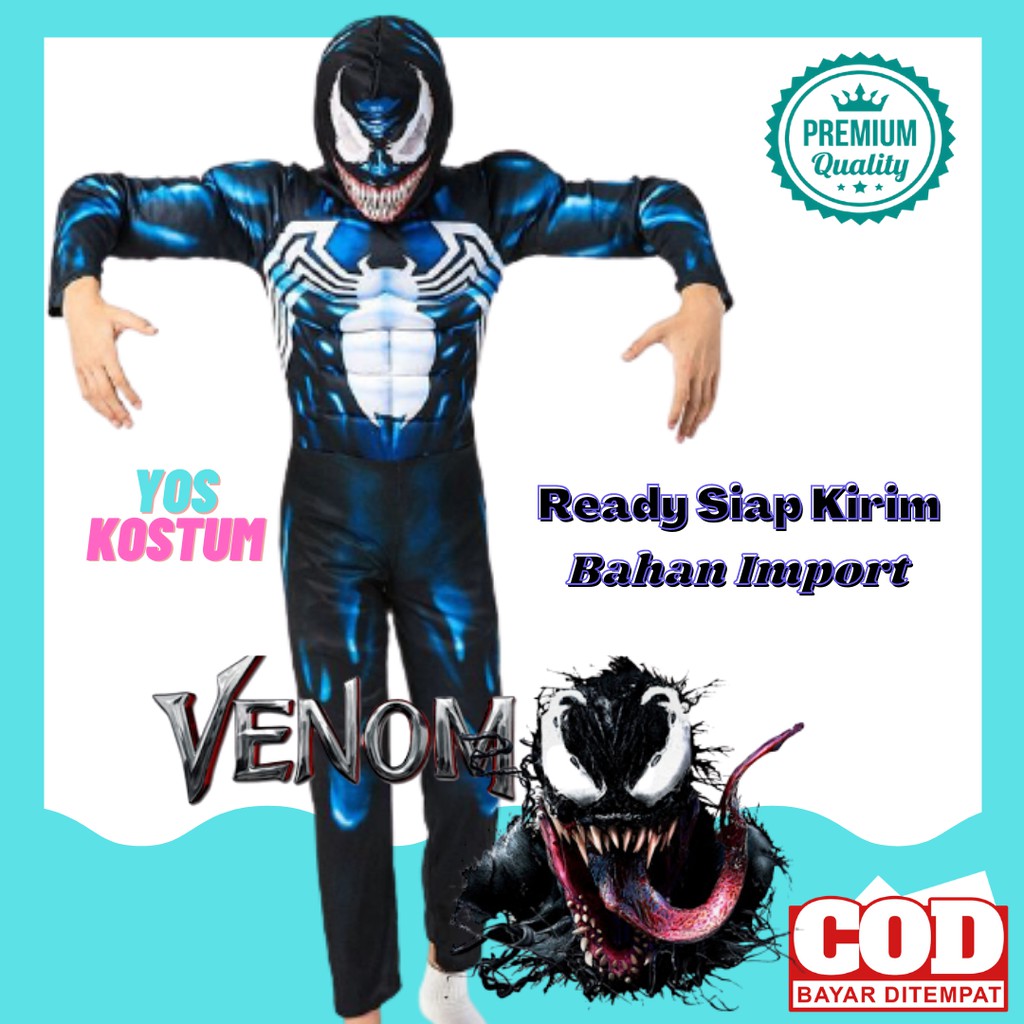 Kostum Anak Venom Impor Busa Otot Baju Karakter Cowok Laki Spider Hitam Costume Cosplay Ultah