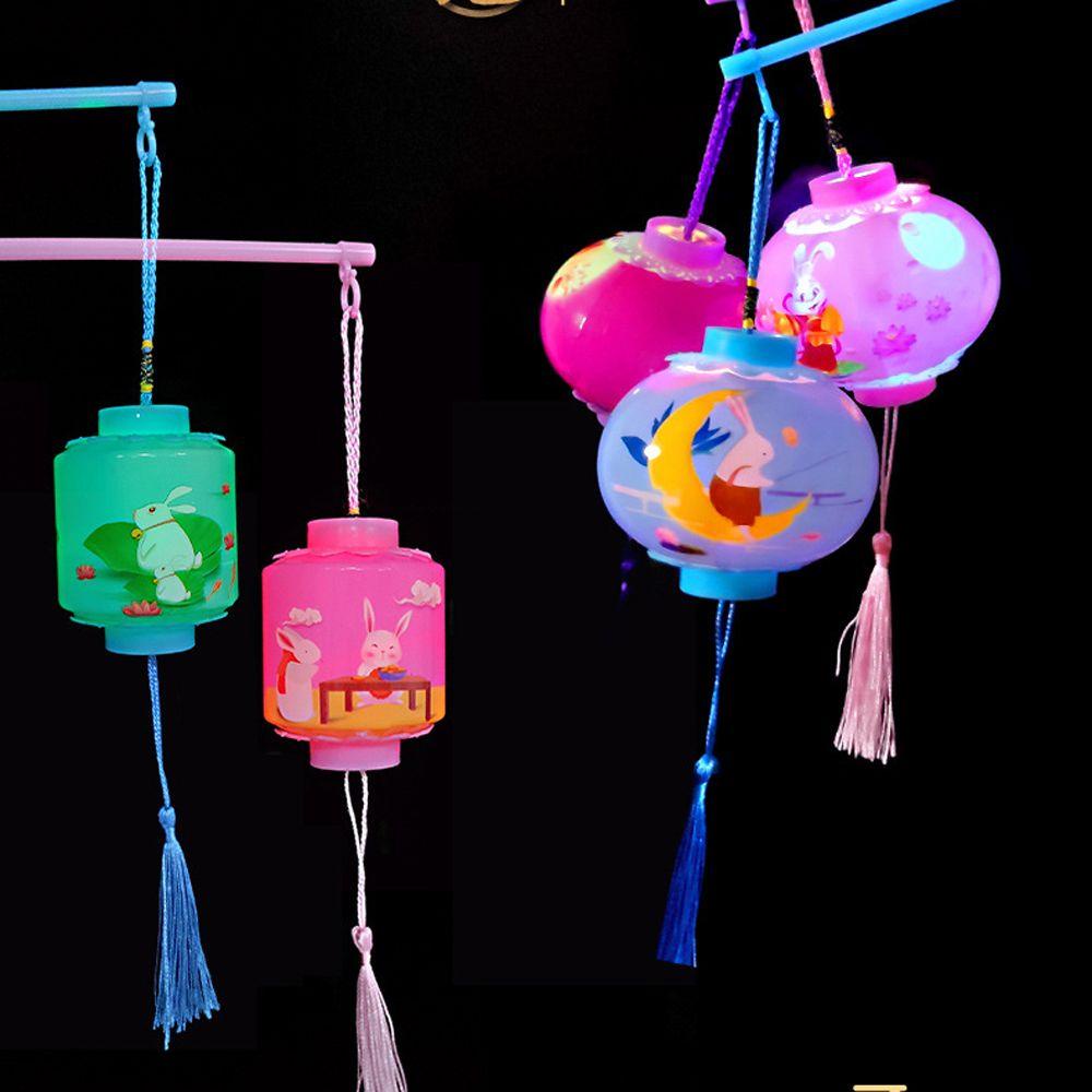 [Elegan] Led Light-emitting Lantern Portable Gaya Cina DIY Kerajinan Tangan Kartun Hewan Kelinci Lentera Gantung Kertas Bulat Lampion Mid Autumn Lamp