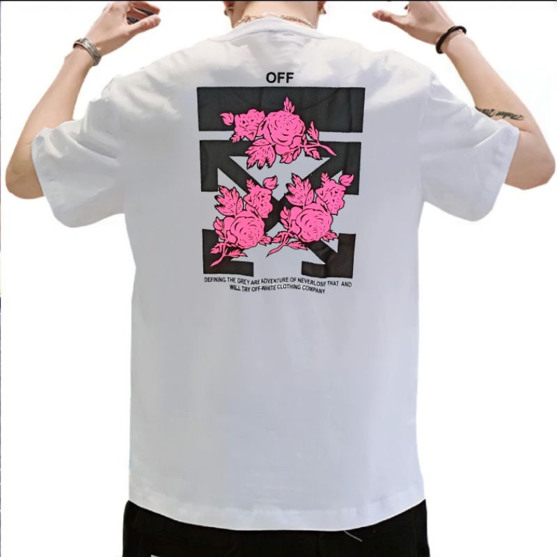 SUPER1 BAJU KAOS OBLONG BAJU DISTRO UNISEX T-SHIRT COD X_BUNGA PINK PUTIH