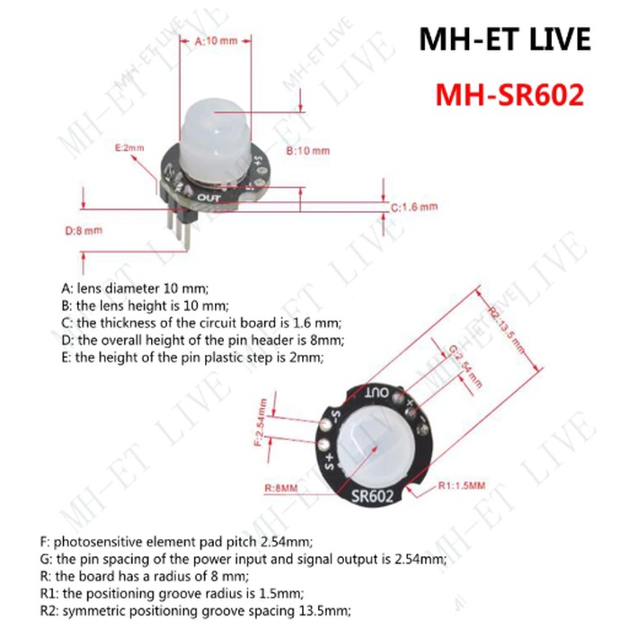 MH-SR602 MINI Motion Sensor Detector SR602 Pyroelectric Infrared