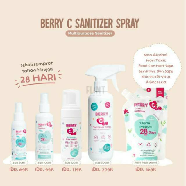 BerryC hand Sanitizer Spray foam refill refil non alcohol bunuh virus Protects berry C mist spray