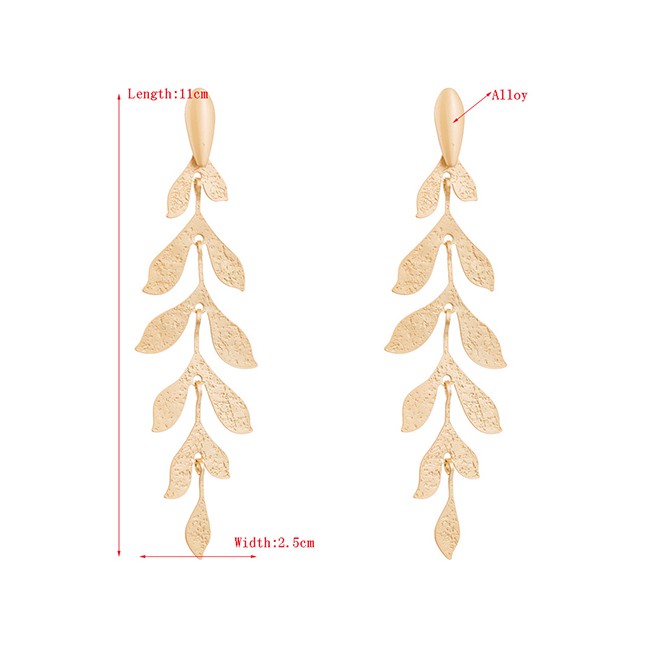 LRC Anting Tusuk Fashion Gold Multi-layered Leaves Tassel Earrings D55184
