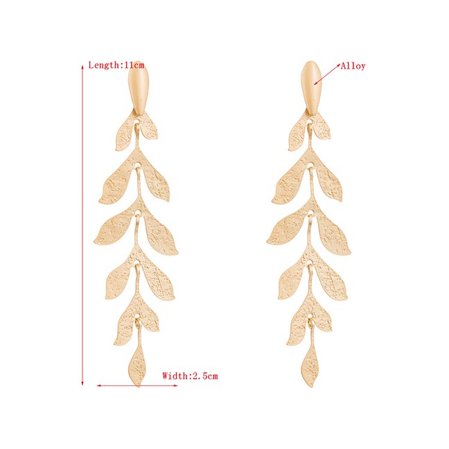 LRC Anting Tusuk Fashion Gold Multi-layered Leaves Tassel Earrings D55184