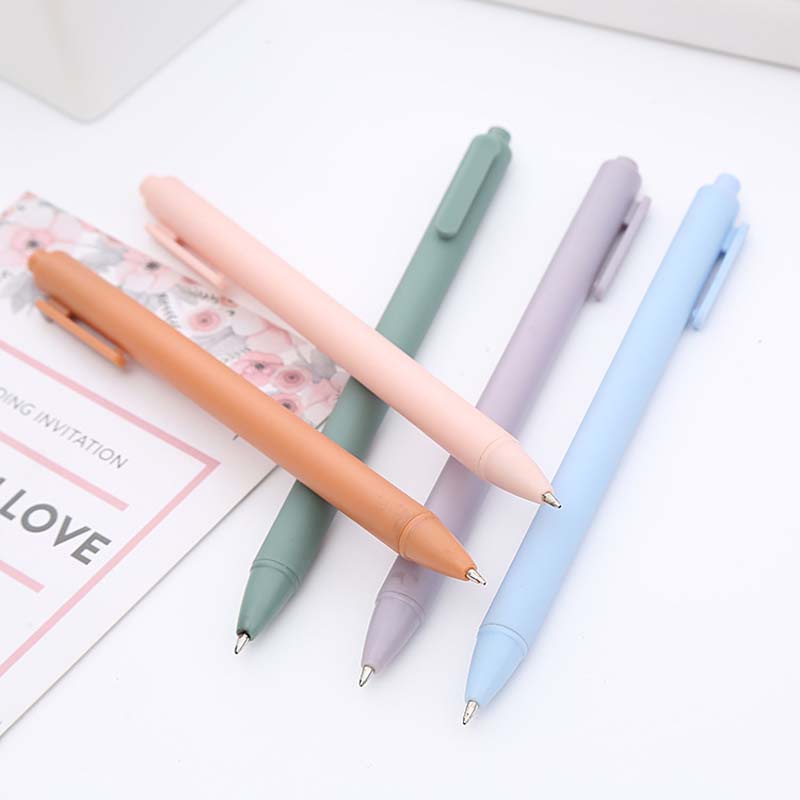 Macaron Style Tulisan Halus Press Gel Pen 0.5mm Fine Point Retractable Black Signature Pulpen Alat Tulis Kantor Sekolah