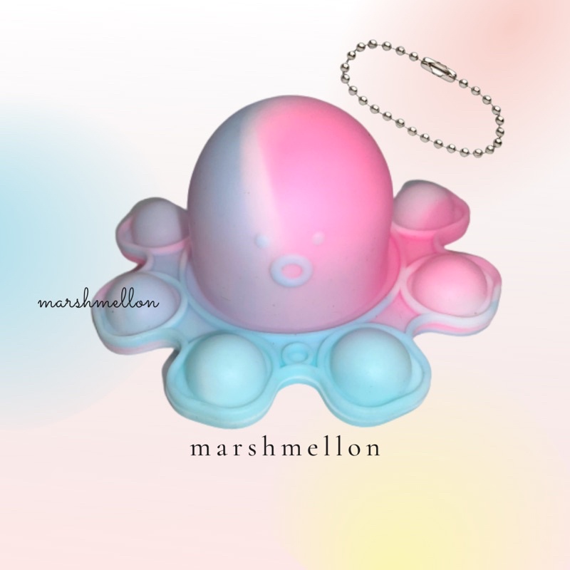 Gantungan Kunci Pop It & Gelang Pop It Pastel Rainbow | Pop It Gurita | Princess Key Chain (Snow White Cinderella Aurora Belle) | Pop It Warna Lilac Pink Tosca Fidget Key Chain Macaron-Gurita Pink Biru