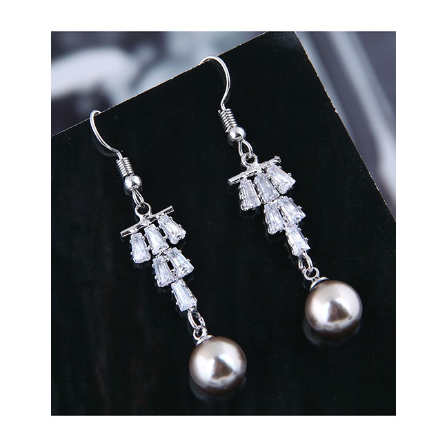 LRC Anting Gantung Fashion Inlaid Zircon Pearl Earrings A5798X