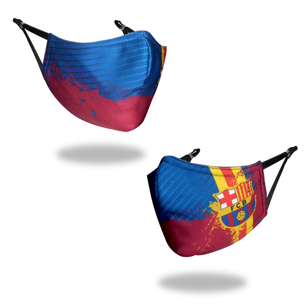 Masker BARCELONA  Masker Bola Edisi BARCA Pria Wanita Anti Asap Debu Virus Motif Premium Dewasa 3 ply kain 3 lapis