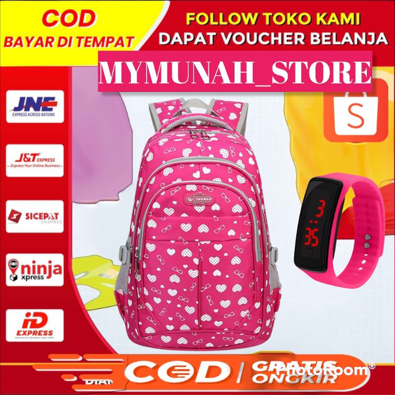 Tas ransel anak perempuan SD SMP SMA/gratis jam LED