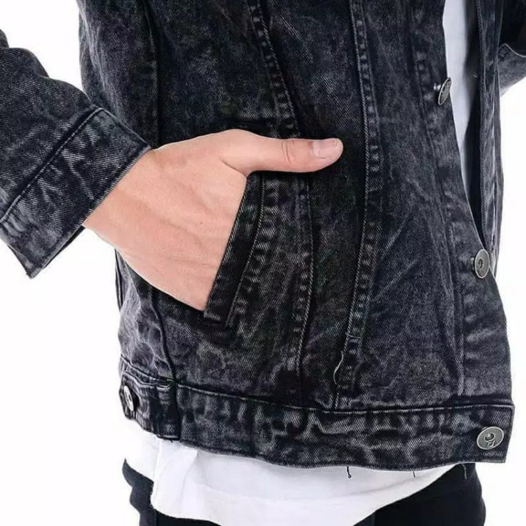 Jaket Jeans Pria Hitam Sandwash Jacket Jeans Denim Cowok