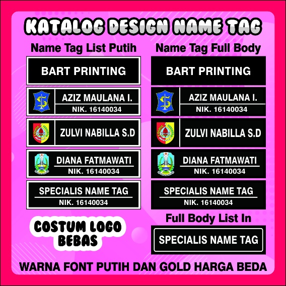 Nama Dada Papan Nama Name Tag Plat Kuningan Magnet dan Peniti Coating Resin Keren