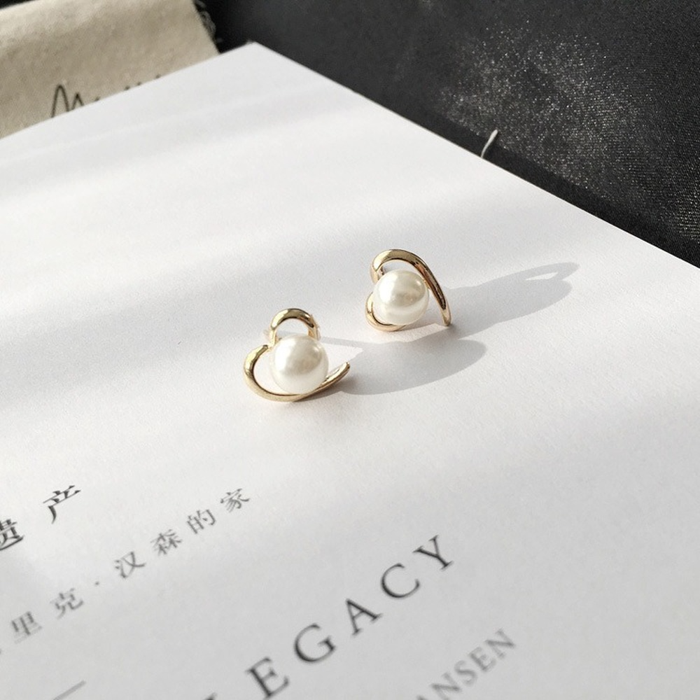 Fashion Korean Pearl Earrings Ears Simple Temperament Heart Shape Earring Ear Stud