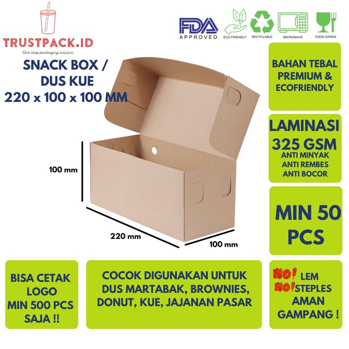 BOX DUS DONUT/ROTI/KUE 22x10x10 - KRAFT PAPER - LAMINASI SUPER TEBAL