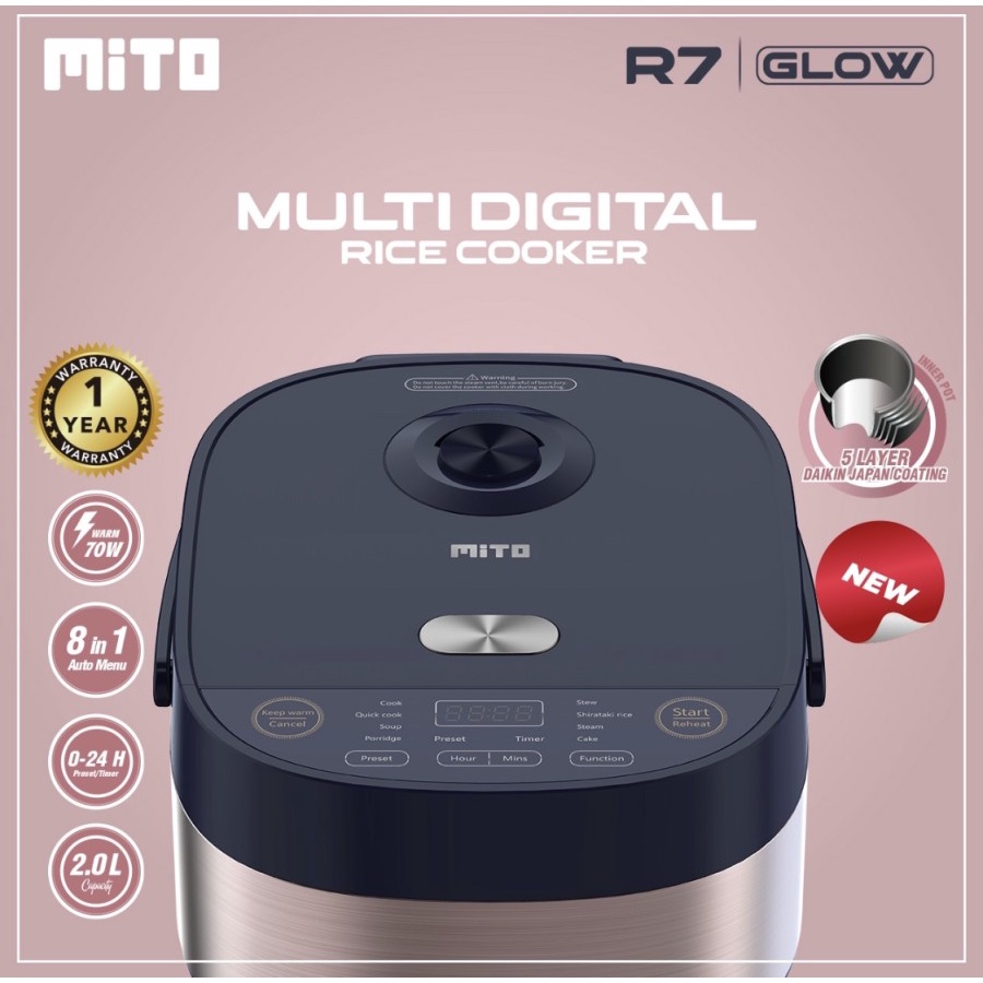 MITO Magic Com Digital / Rice Cooker R7 GLOW - 2 Liter 8in1 - Garansi Resmi 1 Tahun