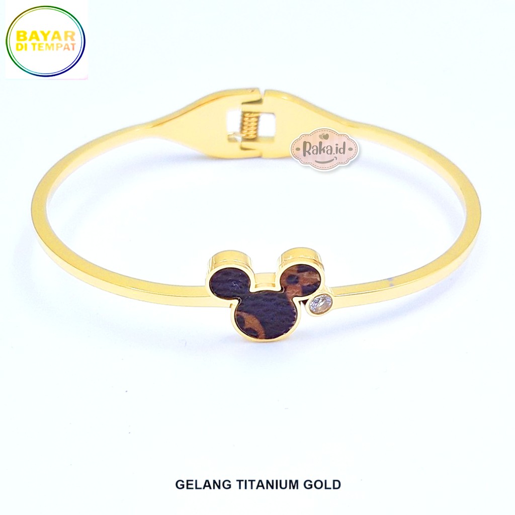 Raka Acc - Gelang Tangan Wanita Gelang Bangle Mickey Hitam Mata Satu TITANIUM Perhiasan Wanita 532