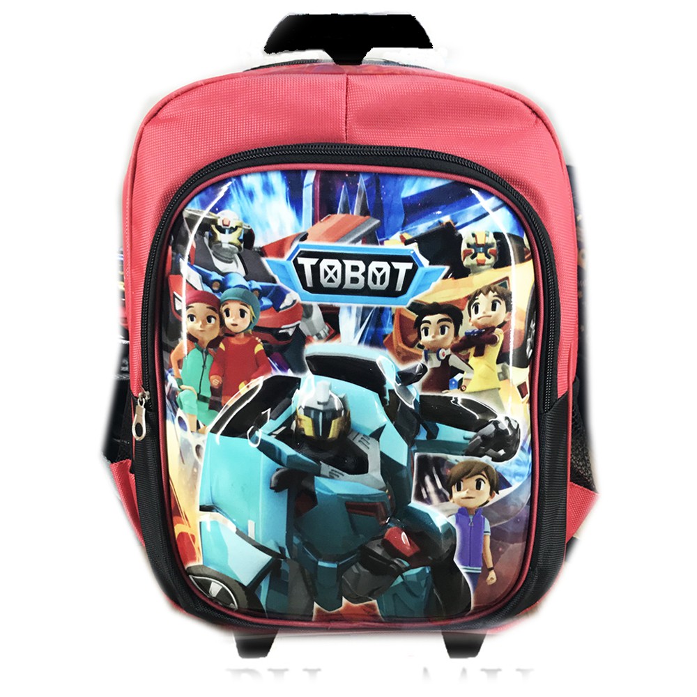 FREE ONGKIR !!! Tas Troley Sekolah TK Robot Tobot 3D Timbul Solid - Merah