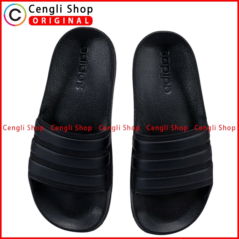 SANDAL ADIDAS PRIA ORIGINAL SLIDE ADILETTE SHOWER ALL FULL BLACK HITAM POLOS