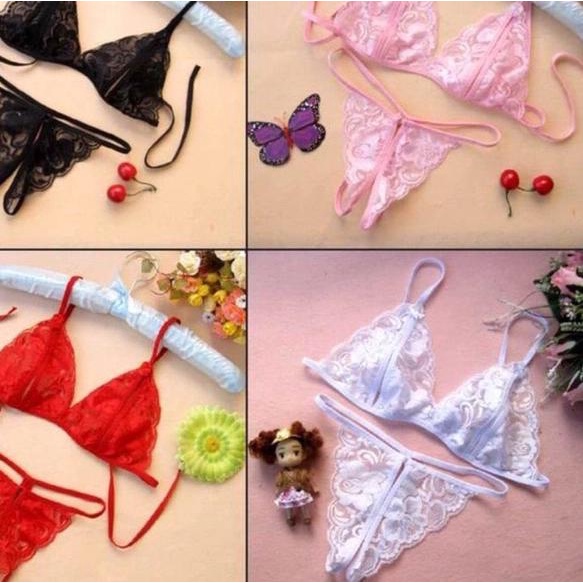 ✪ Braset Bra BH dan CD Thong Gstring Set Seserahan Seksi Wanita Cewek - Merah ❆