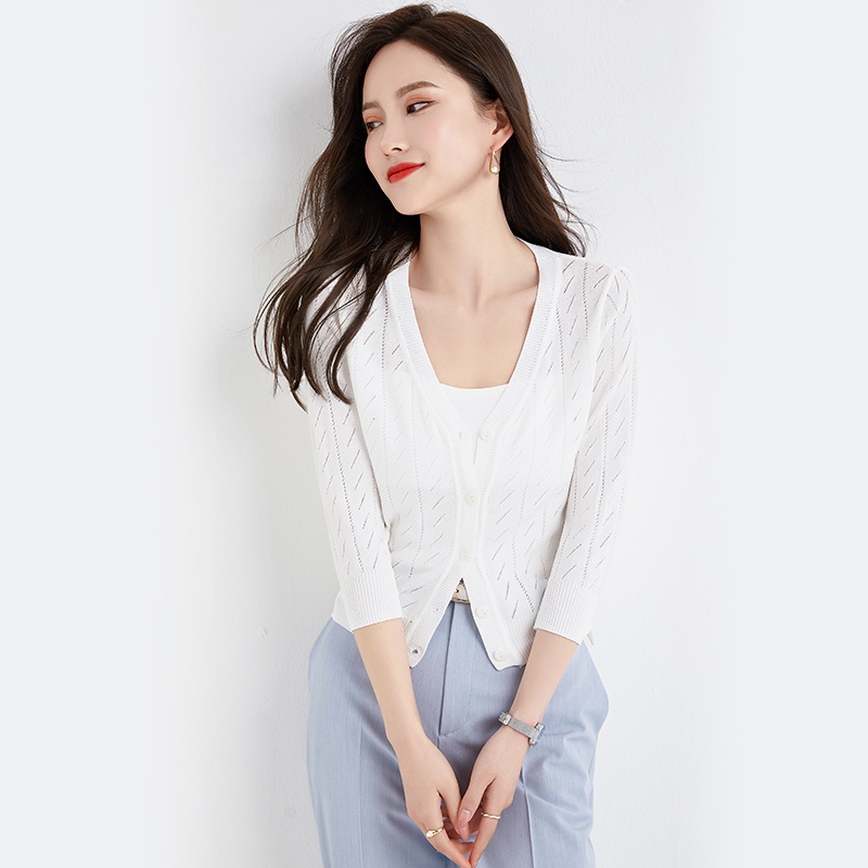 【Elegant】Korean Soft Button Knited Long Sleevee V-Neck T-Shirt 7483