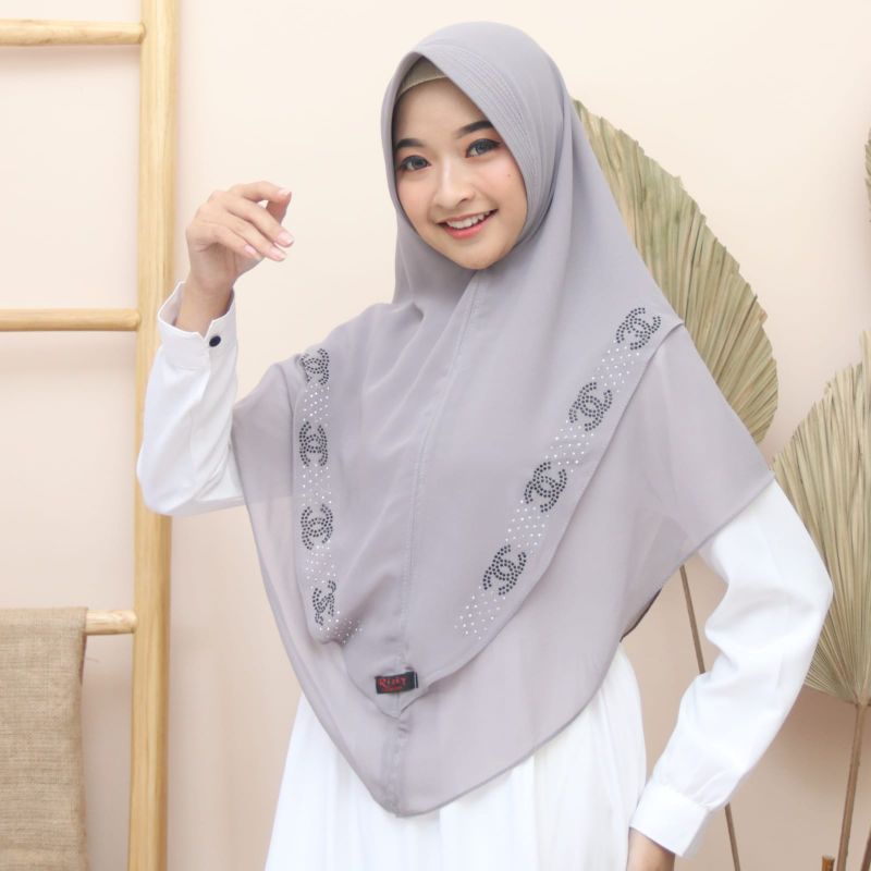 ORI RIZKY HIJAB KHIMAR CERUTY STD PAYET CHANEL PREMIUM ORIGINAL RIZKI PRESS PERMATA SWAROSKY CH CHAN