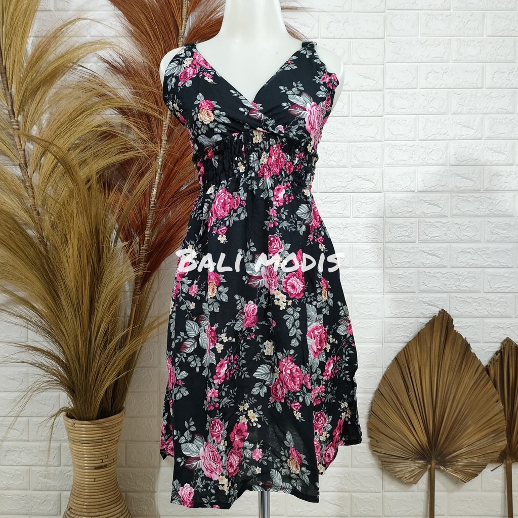 DASTER DRESS MOZA TANGGUNG BALI-HITAM BUNGA BESAR