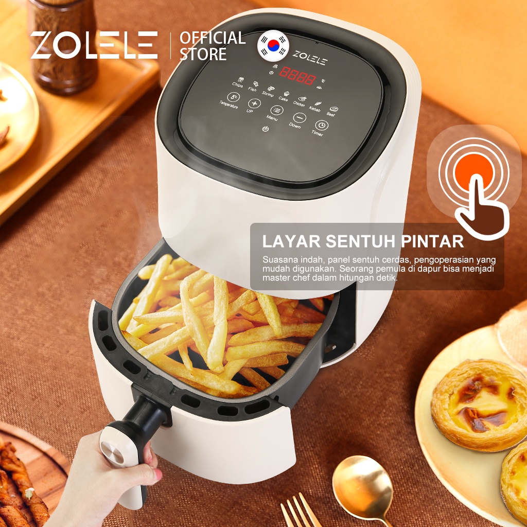 ZOLELE Air Fryer Low Watt 4.5 L Mesin Elektrik Penggorengan Tanpa Minyak Penggoreng LCD Touch Control Digital Magic Airfryer Panci Alat Penggoreng Listrik ZA001