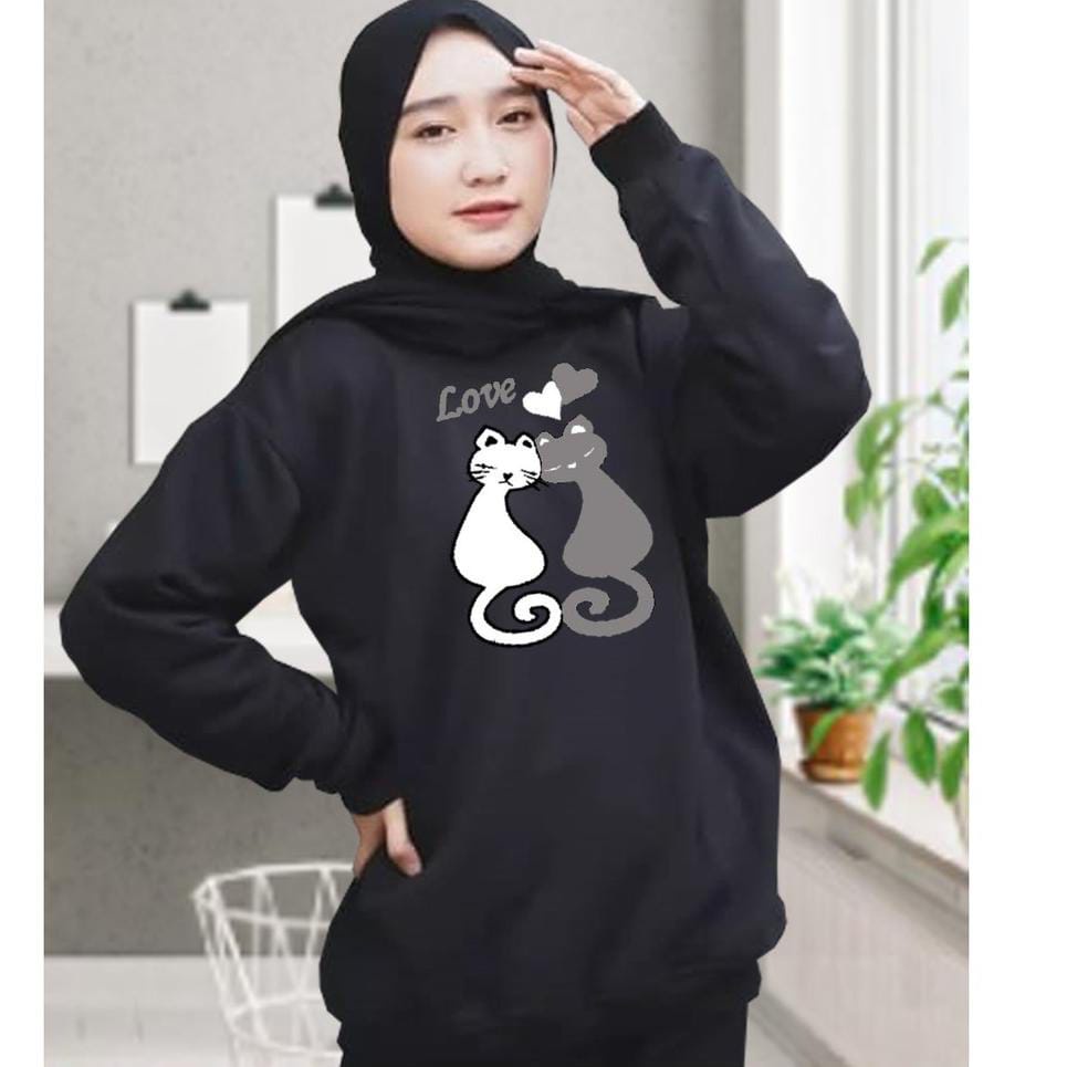 Kaos Lengan Panjang meow 2 / Kaos Sweatshirt / Atasan Wanita / Atasan Wanita Lengan Panjang