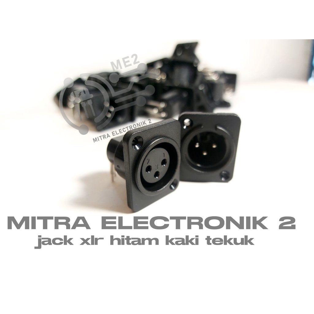 Soket jack canon body XLR female male 3 lubang 3 pin hitam kaki tekuk